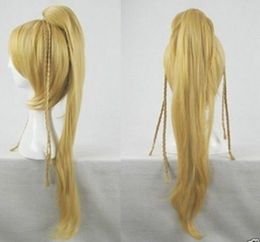 Free Shipping>>Hot ! Final Fantasy Rikku cosplay wig Gold Long coser tail party costume hair