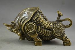 Collection Chinese sculpture "ZhaoCaiJinBao" Old Copper Bull Statue