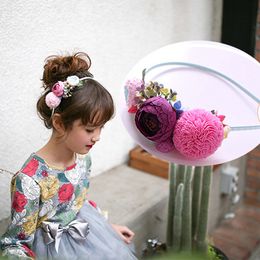 Korean Girls Headband Flower Children Hair Sticks Party DIY Kids Hair Hoop Princess Hairband Halloween Accessories Flowers Girl A7169