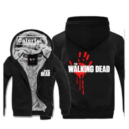 Palm Print Red hand Costumes The Walking Dead Thickness Hoodies Adult Baseball Sweatshirts men Winter Jacket Coat With Hats