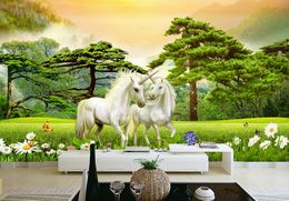 3d wallpaper mural custom luxury gold wallpaper for living room White horse welcoming pine TV wall