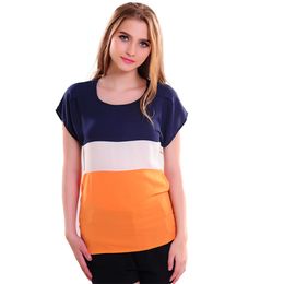 Wholesale-Hot Sale 2016 Women Shirts Fashion T-Shirts Ladies Shirts Red Green Stripe Colour Lady Short Sleeve Plus Loose Size Tops T Shirts