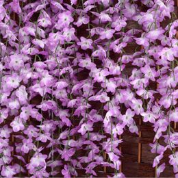 Elegant White Wisteria Vine Wall Hanging Rattan Silk Cherry Blossom Garland for Wedding Bar Decoration Free Shipping