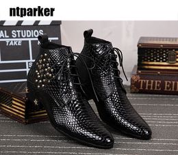 Top Fashion Black Man's Ankle Boots with stars /Rivet Increased Height Men Boots, Super Star Boots Man, Big size 46