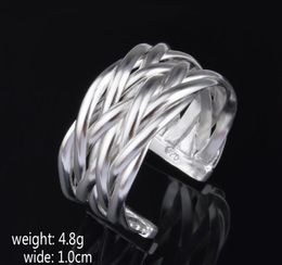 2017 hot sale plating 925 Sterling Silver Exaggeration 10mm Woven mesh Opening ring charms fashion Jewellery 10pcs/lot