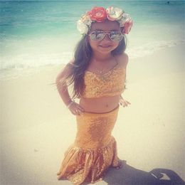 New Fashion Bohemia Sparkling Twp Pieces Girls Pageant Dresses Mermaid Halter Cute Sequins Kids Formal Wear Beach Flower Girld Dress