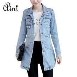 Wholesale- 2017 Denim Jackets Women Hole Boyfriend Style Long Sleeve Vintage Jean jacket Denim Loose Spring Autumn Denim Coat Jeans S-3XL