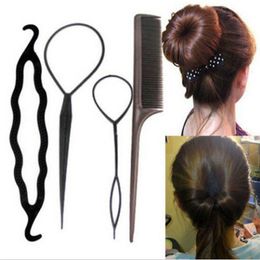 New Fashion 4pcs Women Girls Hair Styling Clip Stick Bun Maker Braid Tool Black #R57