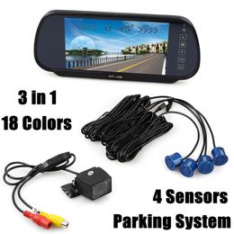 Video Parking Radar 4 Sensors + 7 inch TFT LCD Display Car Mirror Monitor + IR Night Vision Rear View Car Camera