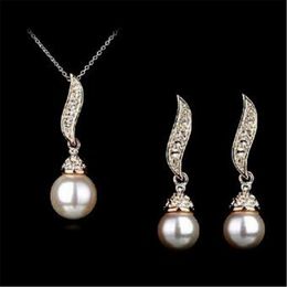 DHL Free Silver Plated Clear Rhinestone Crystal Drop Pearl Bridal Necklace Earrings Jewellery Set Wedding for Women Statement Trend Sets