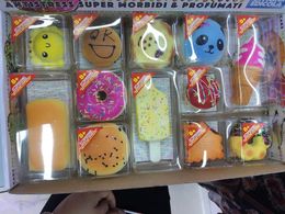 12 pcs PU Squishy Cute Lovely Bread Cartoon Pendant Kawaii Bread Squishy Simulation Bread Food Squishy Super Kid Toys Decompression Toys