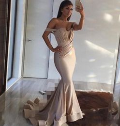 American Style Ruffles Evening Gowns Women Satin Long Mermaid Prom Dresses Sweep Train Arabic Sexy Backless Formal Party Dresses Custom Made