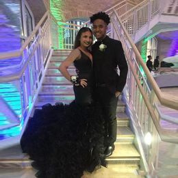 Dresses Plunging Evening Black Neckline Prom Mermaid Pleats Tiered Custom Made Hot Selling Sexy Formal Party Gowns 2017