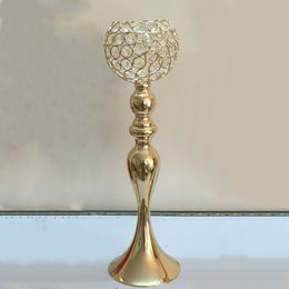 Classic Gold Candle Holder With Crystals Ball Wedding Event or Party Candle Stand Home Decor Candlestick 1 Lot =2 pcs