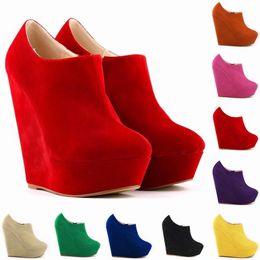 new Womens Autumn Winter Elegent Platform High Heels Suede Shoes Ankle Boots Wedges Botas Femininas