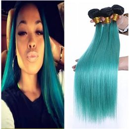 Two Tone Cyan Colored Hair 3 Bundles Brazilian Virgin Human Hair Weave 1b Green Ombre Hair Extension Green Colored Bundles