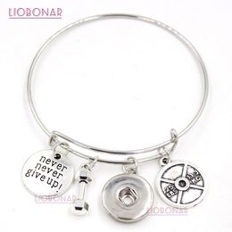 Wholesale Snap Jewelry Gym Fitness Bracelet Exercise Charm Bangle Adjustable Sport Snap Button Bracelets Jewelry for Sport Fan Gifts