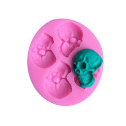 Skull Cake Mould Silicone Halloween Moulds Pink Silicone Mould for Fondant Cakes Sugar Candy Soap DIY Baking Tool 4 Cavity 122005