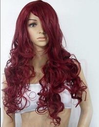 Free Shipping>>> new 32"Stylish long dark red curly health like real women's wigs