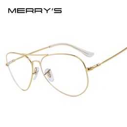 Whole- MERRY'S Fashion Men Titanium Eyeglasses Frames Men Titanium Eyeglasses Gold Shield Frame With Glasses 2 Color294S