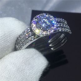 Sparkling Fashion rings 5A zircon stone 3-in-1 Engagement wedding band ring for women men White Gold Filled Female Bijoux