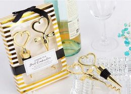 DHL 40pcs=20Sets/lot Gold Cheers to a Great Combination Wine Set Heart Wine Stopper Corkscrew Wedding Favours Party Gifts