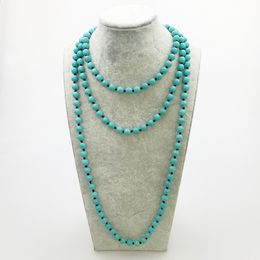 ST0343 Designer Women Yoga Necklace 60 inches Knotted Blue Turquoise Necklace Fashion Yoga Necklace Best Gift for Women