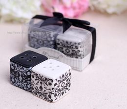 50sets Ceramic Salt and Pepper Shaker Shakers Black And White Damask Wedding Party Gift Favours Free Shipping