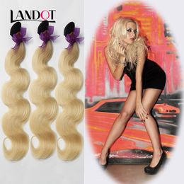 Ombre Bleach Blonde Virgin Hair Color 1B/613 TOP 10A Brazilian Peruvian Indian Malaysian Eurasian Russian Human Hair Weave Bundles Body Wave