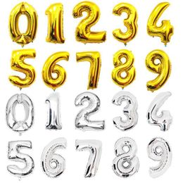Large 32 Inch Number Aluminum Foil Balloon Gold Silver 0 to 9 Helium Balloons for Birthday Kids Party Decoration Celebration Supplies wa4144