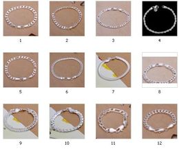 Low price Promotion! Fashion Bracelet Men/Boys 925 Sterling Silver Jewelry Curb/Figaro Chains Mix 10 Styles 10pcs/lot