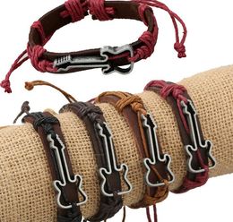 Man woman Antique Silver Cowhide bracelet 100% cowhide bracelet Guitar leather bracelet 24pcs/lot Drop shipping