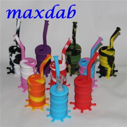 wholesale Silicon Oil Drum Rigs Mini Silicone Rigs Bongs glass water pipe ten Colours for choice DHL free shipping