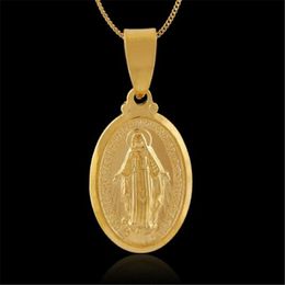 18K Gold Plated Virgin Mary Vintage Pendant Necklace Trendy Religious Cross Designer Jewellery For Women Accessories Halloween Christmas Gift