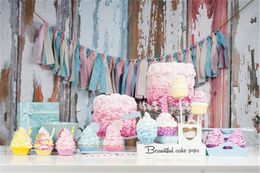 Vintage Wooden Wall Birthday Photography Backdrops Pink Cakes Sweet Dessert Baby Newborn Photo Props Studio Portrait Backgrounds