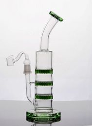 Best Green Bongs Three Fliter Perc Recycler Glass Water Pipe Tripple Layers Bong Cheap Thick Dab Rigs Free Shipping