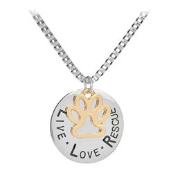 Fashion Necklace Live Love Rescue Pendant Necklaces Dog Paw Silver Plated For Women Necklaces & Pendants Gift