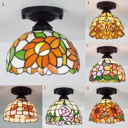 Tiffany Cloakroom Corridor Glass Ceiling Light Mediterranean Rose Painting Garden Balcony Ceiling Lamp Hallway Ceiling Light