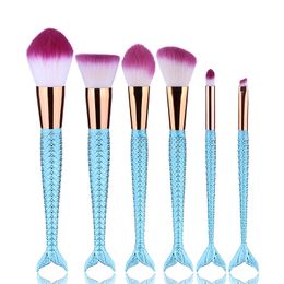 6Pcs/set Colourful Scales Pattern Makeup Brushes Set Beauty Cosmetic mermaid Brush Eyeshadow Lip Powder Pinceis Tools Kabuki Brush Kits