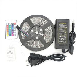 Led Strip RGB 5M SMD 5050 60LED/Meter Flexible Waterproof IP65 24Key IR Remote Led Controller 5A Power supply US EU UK AU plug for christmas