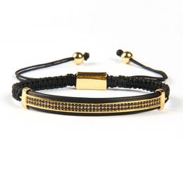 Wholesale 10pcs Fashion Mens Jewelry Micro Pave Brass Black Cz Double Long Tube Watch Protector Macrame Bracelets