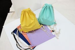 100pcs/lot New Arrival Candy blank DIY Women Backpack cotton Canvas Drawstring Bag storage bag shoe case Outdoor 34.5*41cm