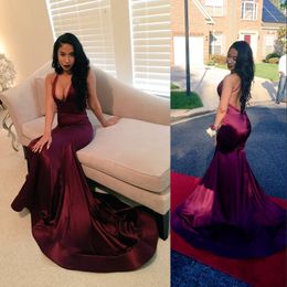 Sexy V Neck Prom Dresses 2017 New Arrival Sexy Backless Mermaid Sweep Train Formal Party Dresses Cheap Charming Celebrity Evening Gowns