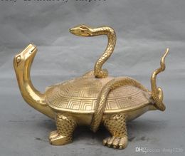 11"Chinese Feng shui brass Longevity Animal Snake tortoise turtle Xuan wu Statue