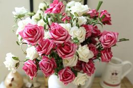 Wholesale 50pcs/lot Real Touch Vivid Roses flower bouquets With 5Heads for Wedding Lovers Home Garden Table Office Hotel Stores decorations
