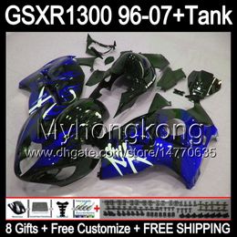 8gift blue flames For SUZUKI Hayabusa GSXR1300 96 97 98 99 00 01 13MY27 GSXR 1300 GSX-R1300 GSX R1300 02 03 04 05 06 07 gloss black Fairing