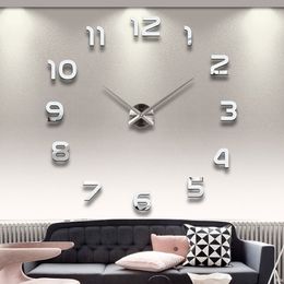 Wholesale- 2016 New 3D Home Decor Quartz DIY Modern Frameless Large Wall Clock Horloge Watch Living Room Metal Acrylic Mirror Clocks