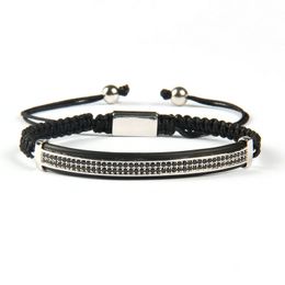 Whole 10pcs Fashion Mens Jewellery Micro Pave Brass Black Cz Double Long Tube Watch Protector Macrame Bracelets184i