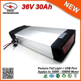 36V 30Ah 1000W Rear rack battery with USB Port & Tail Lights for Electric Bicycle Bike Used Samsung cell FREE SHIPPING