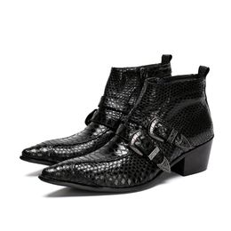 Luxury Italy Type 6.5CM Black Pointed Toe 100% Handmade Brand New Men Boots Leather with Buckle Ziper Ankle Boots , Size 38-46